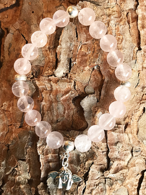 Bracciale in quarzo rosa quarzo rosa 2 con angelo e distanziali in argento 925
