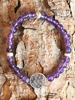 Bracciale in ametista 2 con mandala e distanziali in argento 925