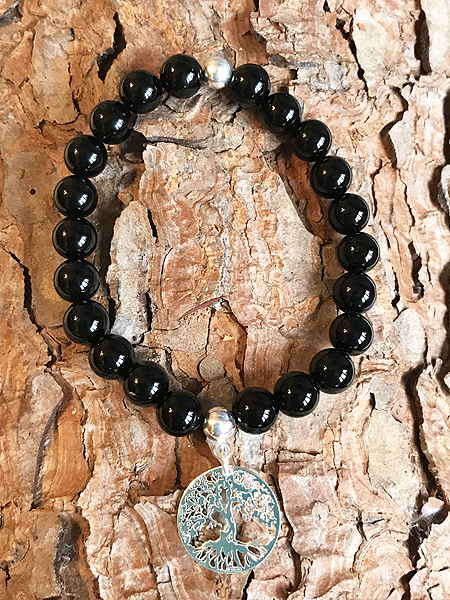 Bracciale in onice nero 3 con albero della vita e distanziali in argento 935