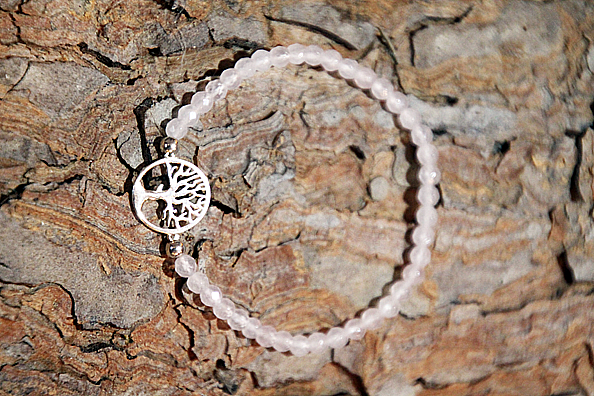 Bracciale Quarzo rosa con albero della vita argento