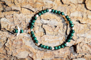 Bracciale Malachite con angelo argento