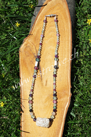 Collana Fluorite con gabbietta e inserti in argento 925