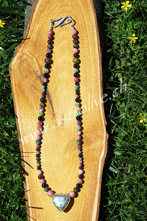 Collana tormalina con cuore e chiusura in argento 925