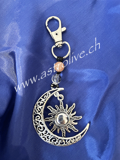 Portachiavi mezzaluna con sole e loro pietre